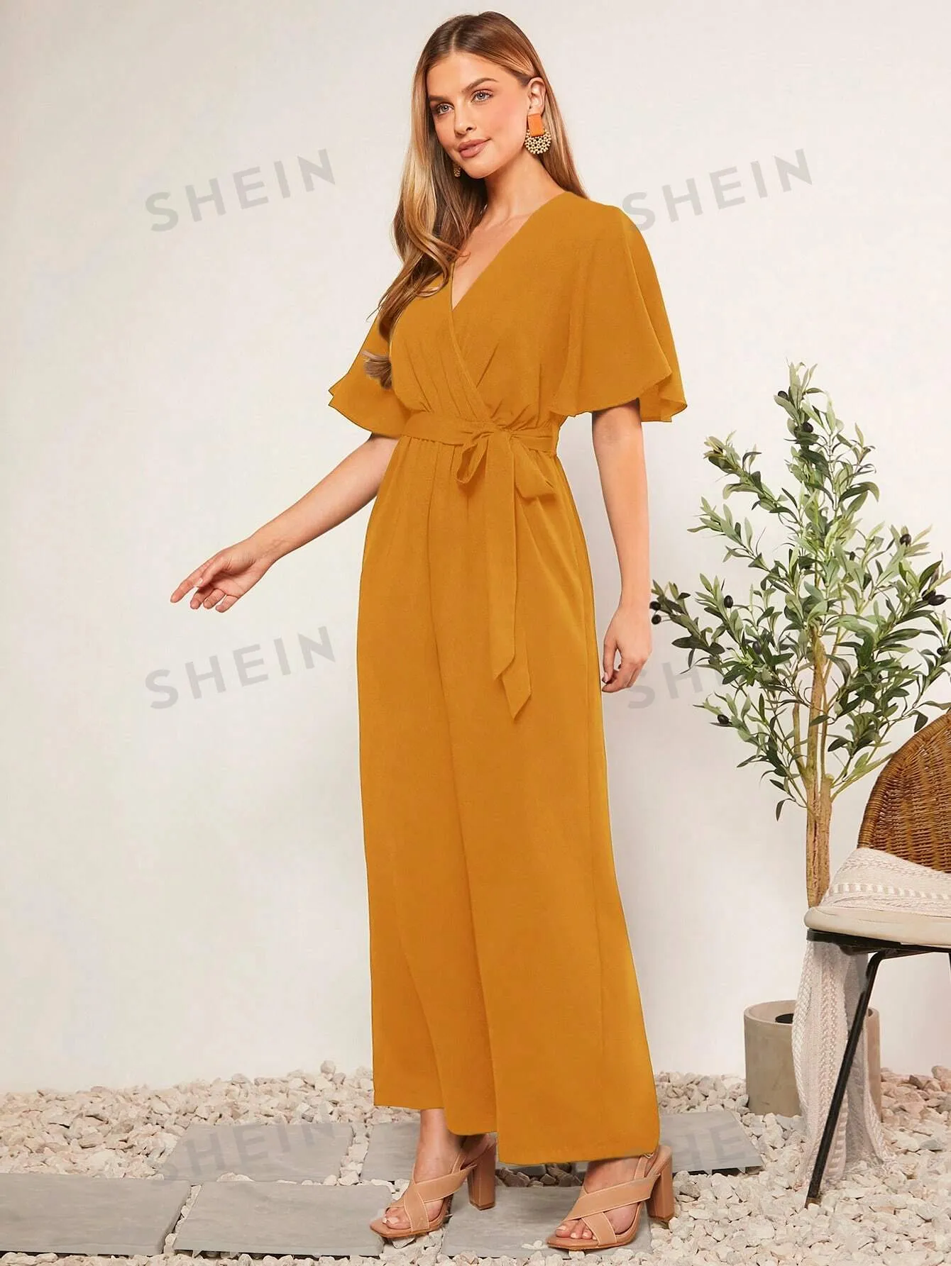 LUNE Summer Belted V-Neck Polka Dot Printed Jumpsuit For Casual Or Rural Occasions Women Rompers