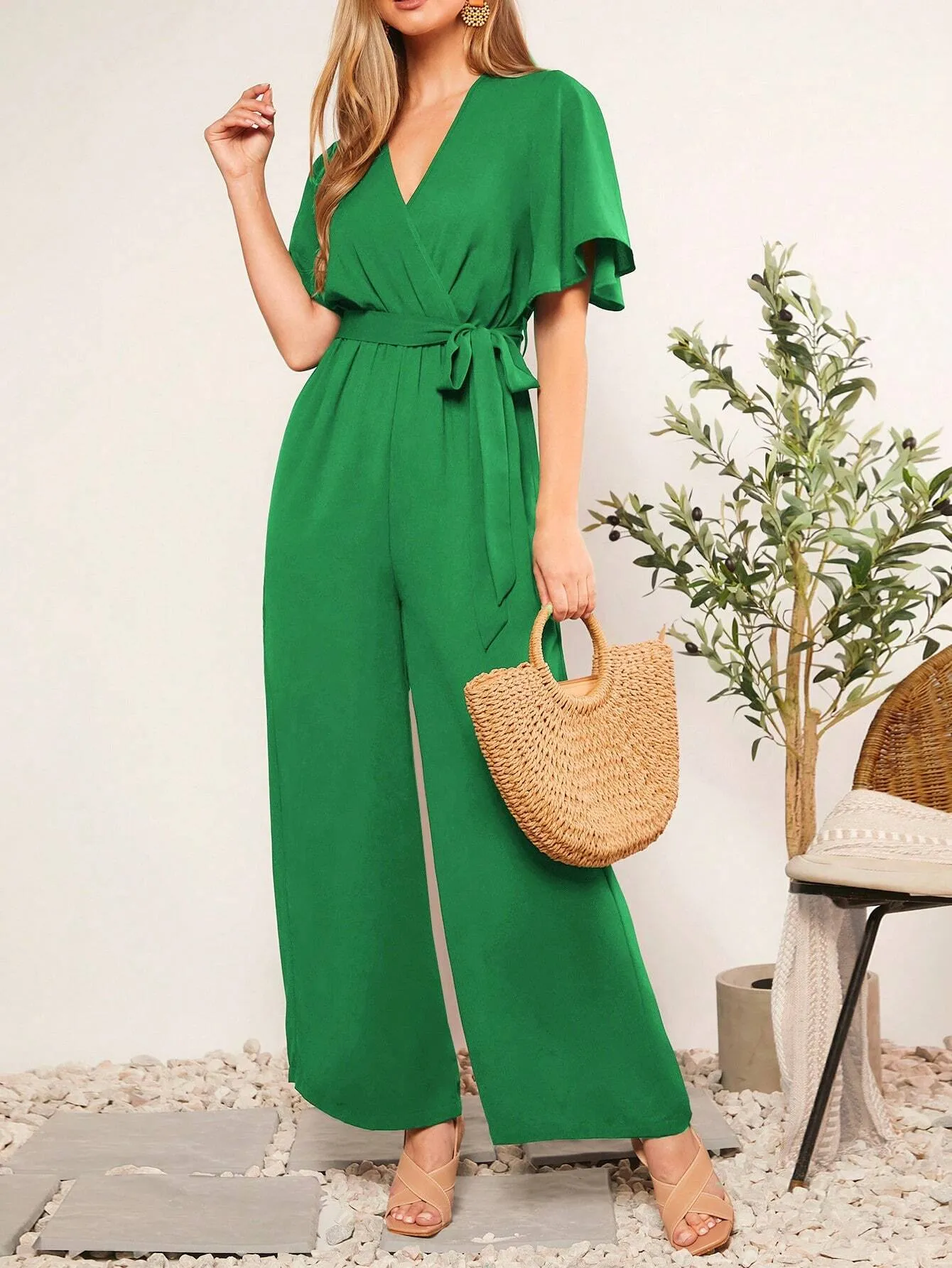 LUNE Summer Belted V-Neck Polka Dot Printed Jumpsuit For Casual Or Rural Occasions Women Rompers