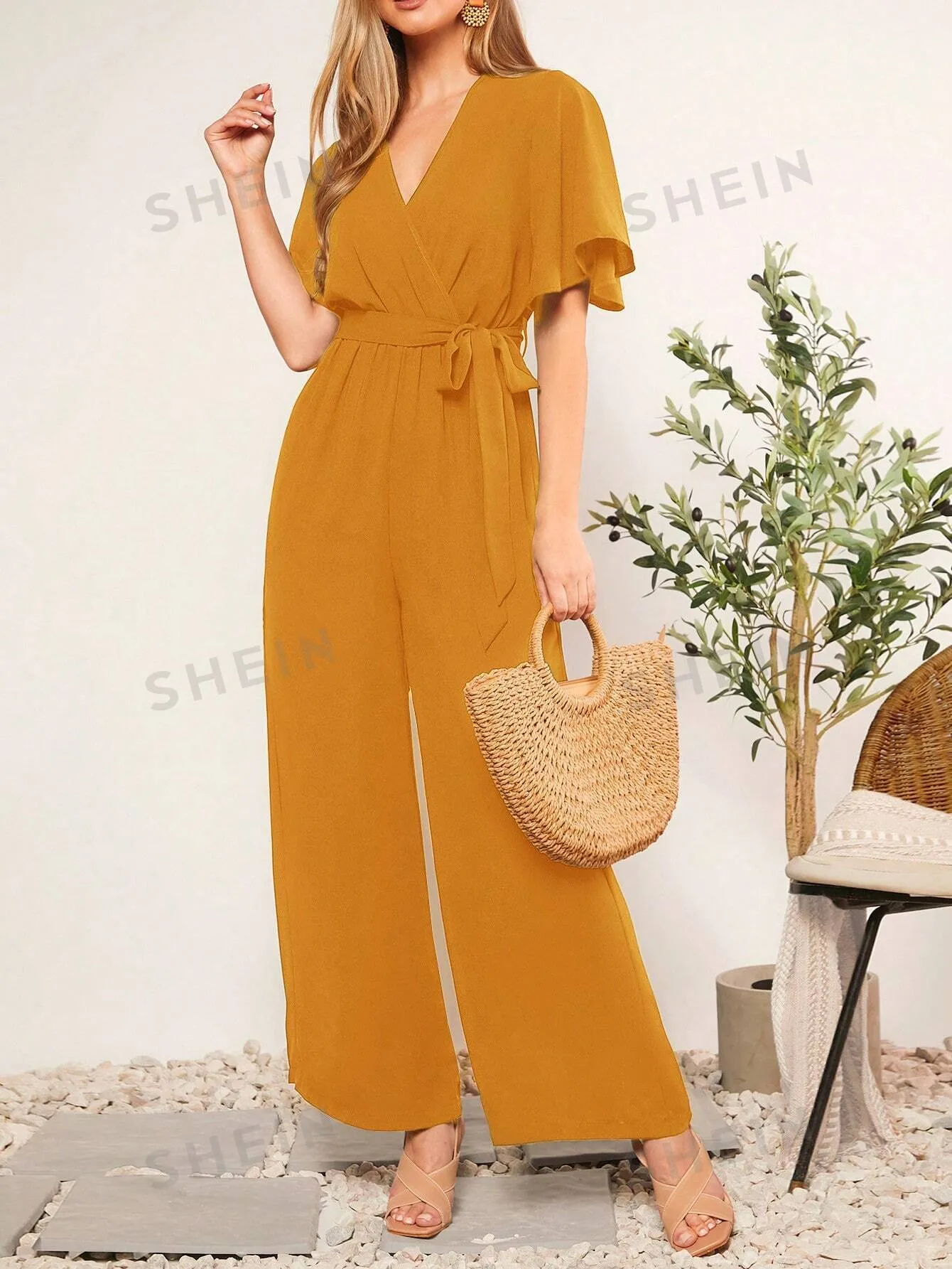 LUNE Summer Belted V-Neck Polka Dot Printed Jumpsuit For Casual Or Rural Occasions Women Rompers