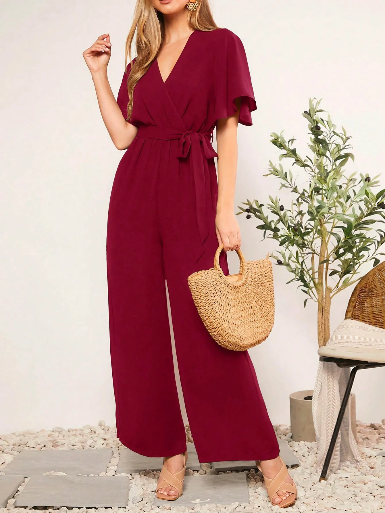 LUNE Summer Belted V-Neck Polka Dot Printed Jumpsuit For Casual Or Rural Occasions Women Rompers