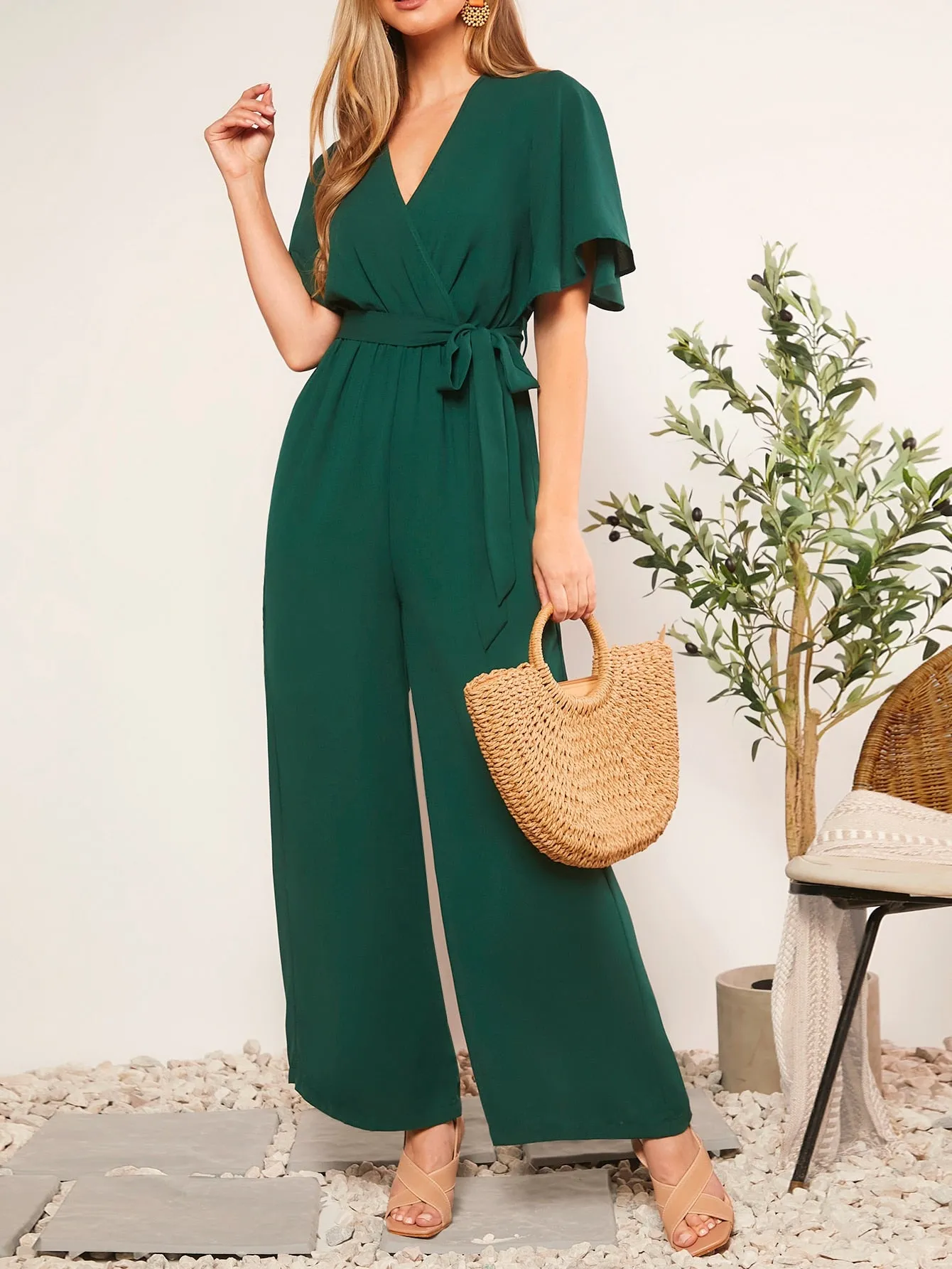 LUNE Summer Belted V-Neck Polka Dot Printed Jumpsuit For Casual Or Rural Occasions Women Rompers