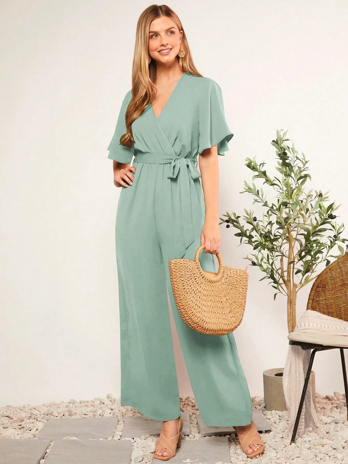 LUNE Summer Belted V-Neck Polka Dot Printed Jumpsuit For Casual Or Rural Occasions Women Rompers