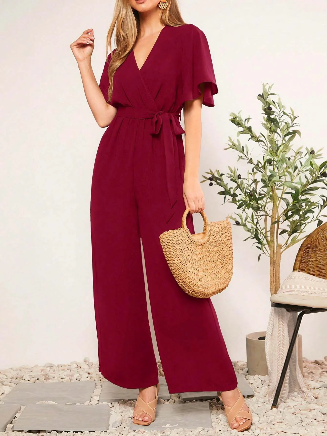 LUNE Summer Belted V-Neck Polka Dot Printed Jumpsuit For Casual Or Rural Occasions Women Rompers