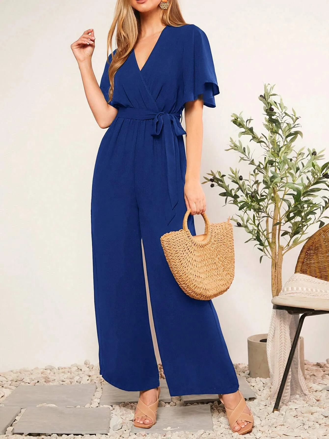 LUNE Summer Belted V-Neck Polka Dot Printed Jumpsuit For Casual Or Rural Occasions Women Rompers
