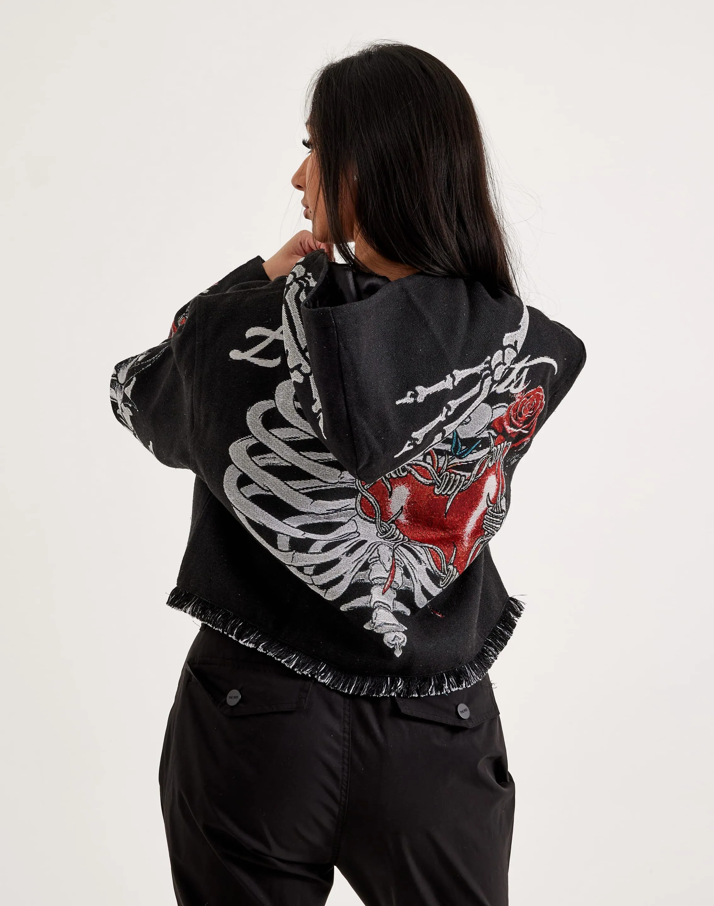 Majestik Skeleton Tapestry Cropped Hoodie
