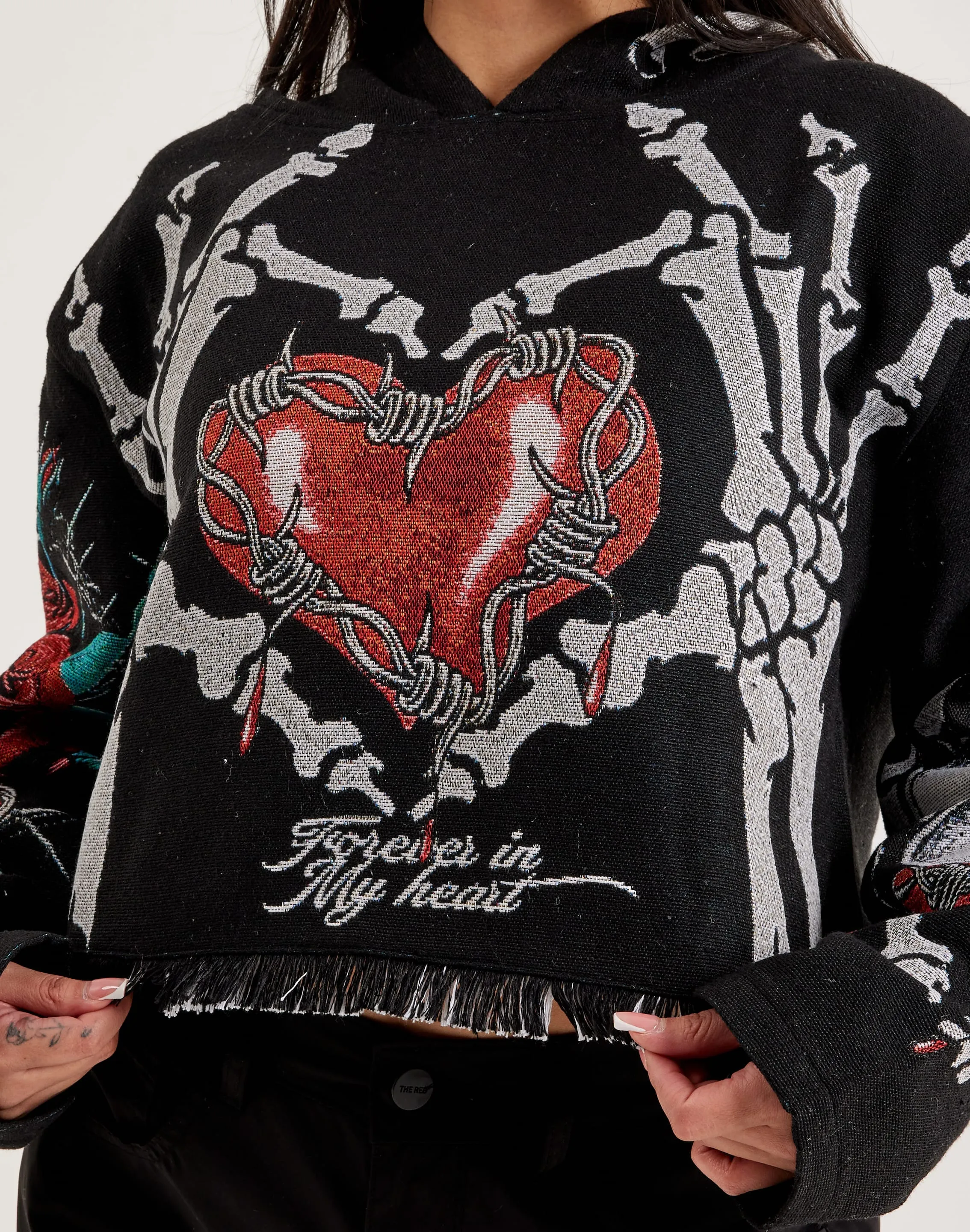 Majestik Skeleton Tapestry Cropped Hoodie