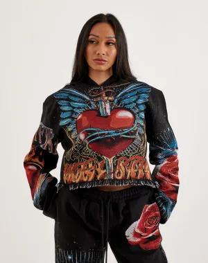Majestik Winged Heart Tapestry Cropped Hoodie