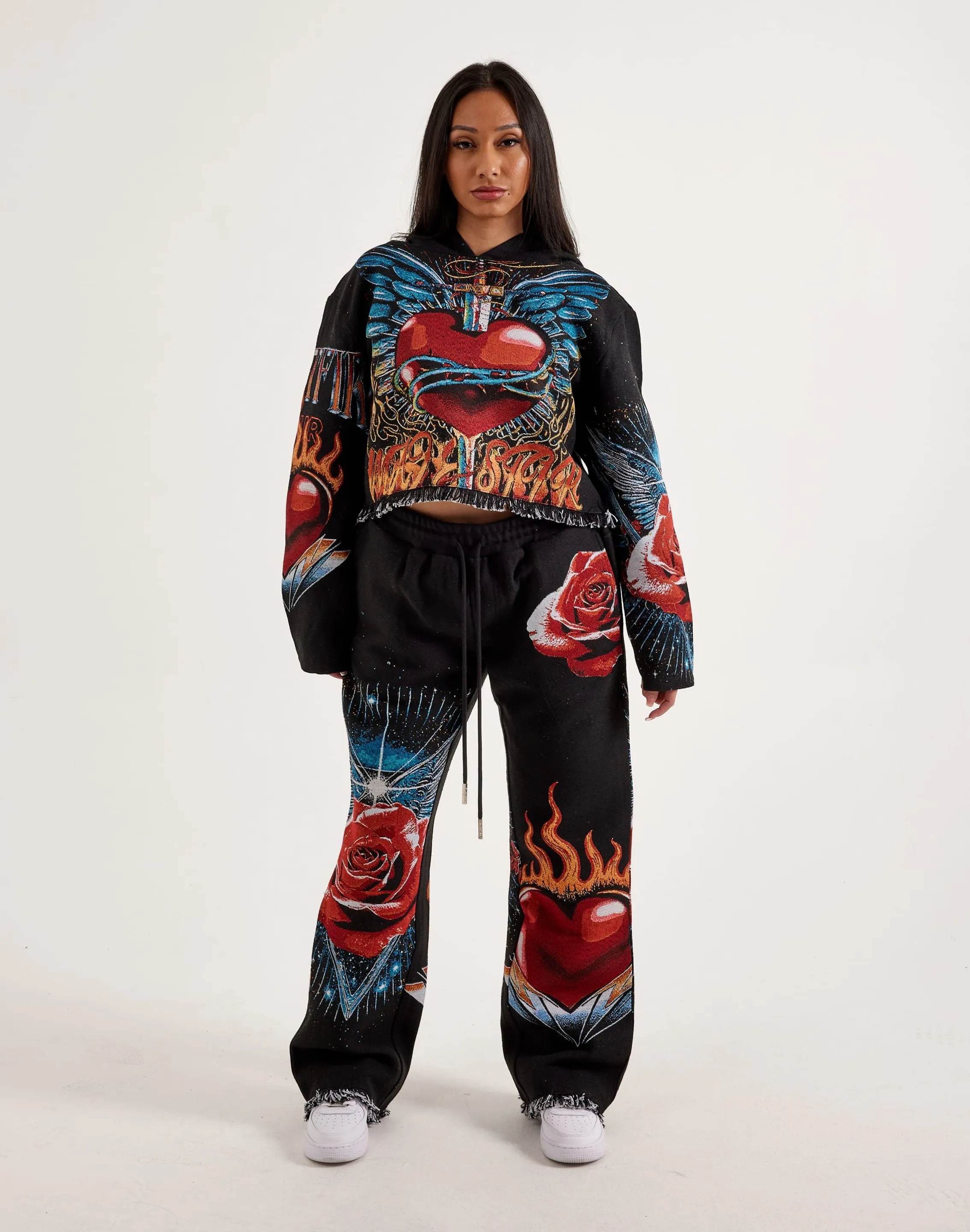 Majestik Winged Heart Tapestry Cropped Hoodie