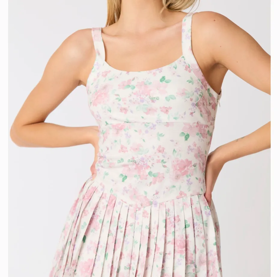 Marla Ditsy Floral Printed Athleisure Pleated Romper
