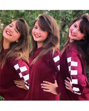 MAROON CHECKERED CROPPED HOODIE FOR womens