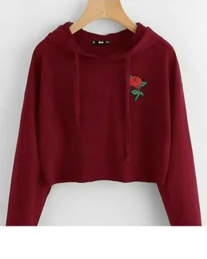 MAROON FLOWER PATCH CROPPED HOODIE FOR womens 631