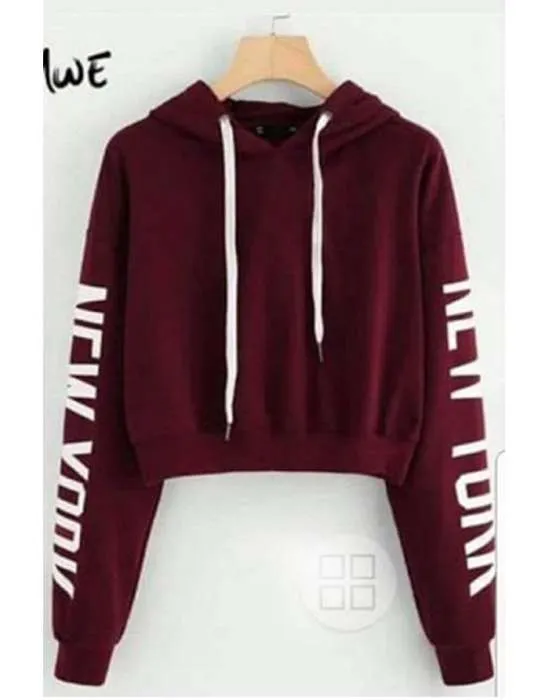 MAROON NEW YORK CROPPED HOODIE FOR WOMEN