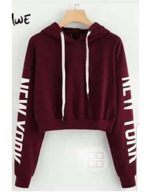 MAROON NEW YORK CROPPED HOODIE FOR WOMEN
