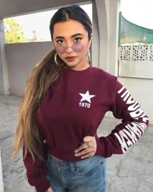 MAROON TROUBLE MAKER CROPPED SWEATSHIRT FOR WOMEN