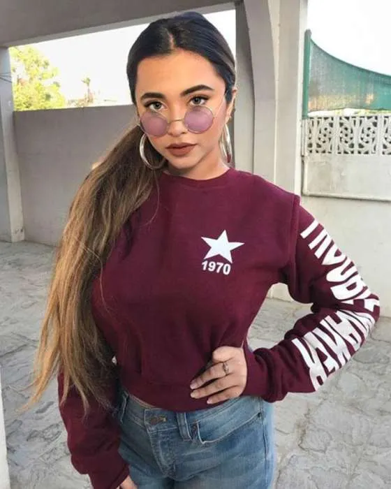 MAROON TROUBLE MAKER CROPPED SWEATSHIRT FOR WOMEN