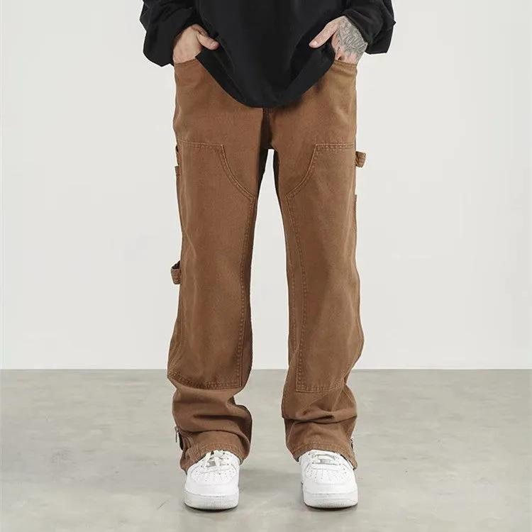 Men's American Retro Khaki Hip-hop Overalls