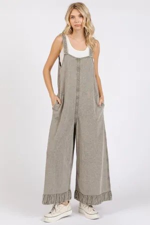 Mittoshop Ruffled Hem Wide Leg Overalls with Pockets