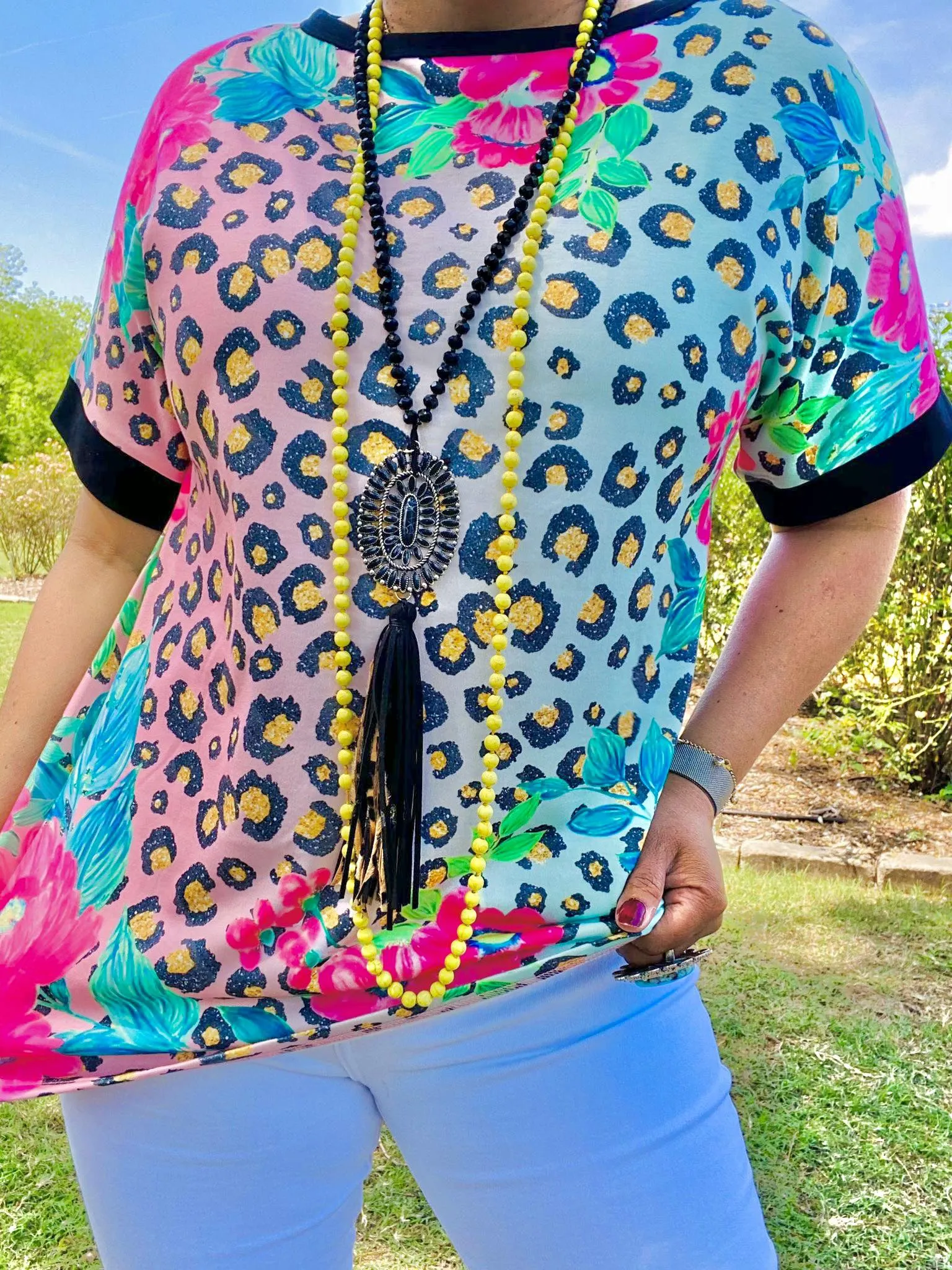 Multi Color Leopard Floral short sleeve top