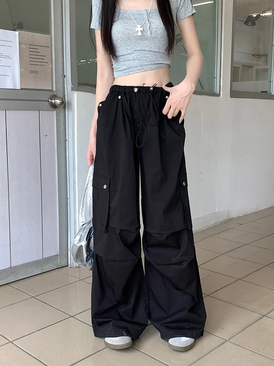 N16 New High Street Drawstring Loose Design Trousers Straight White Overalls for Women