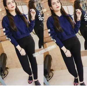 NAVY BLUE CROPPED HOODIE FOR WOMEN