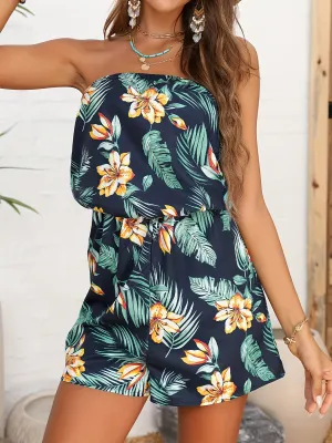 Navy Blue Printed Bandeau Romper