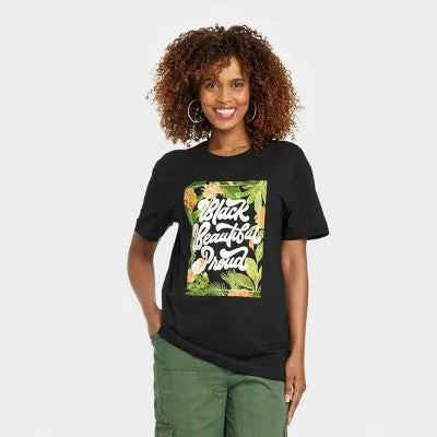 New Black History Month Adult Black Beautiful Proud Short Sleeve T-Shirt - Black Sz 1X