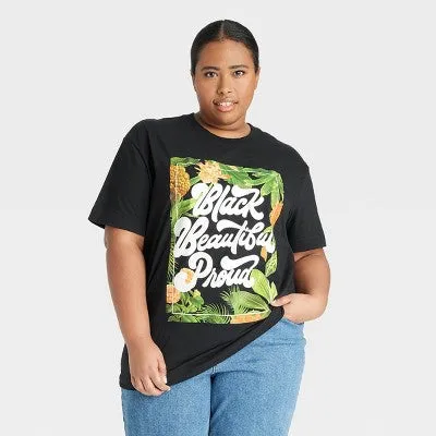 New Black History Month Adult Black Beautiful Proud Short Sleeve T-Shirt - Black Sz 1X