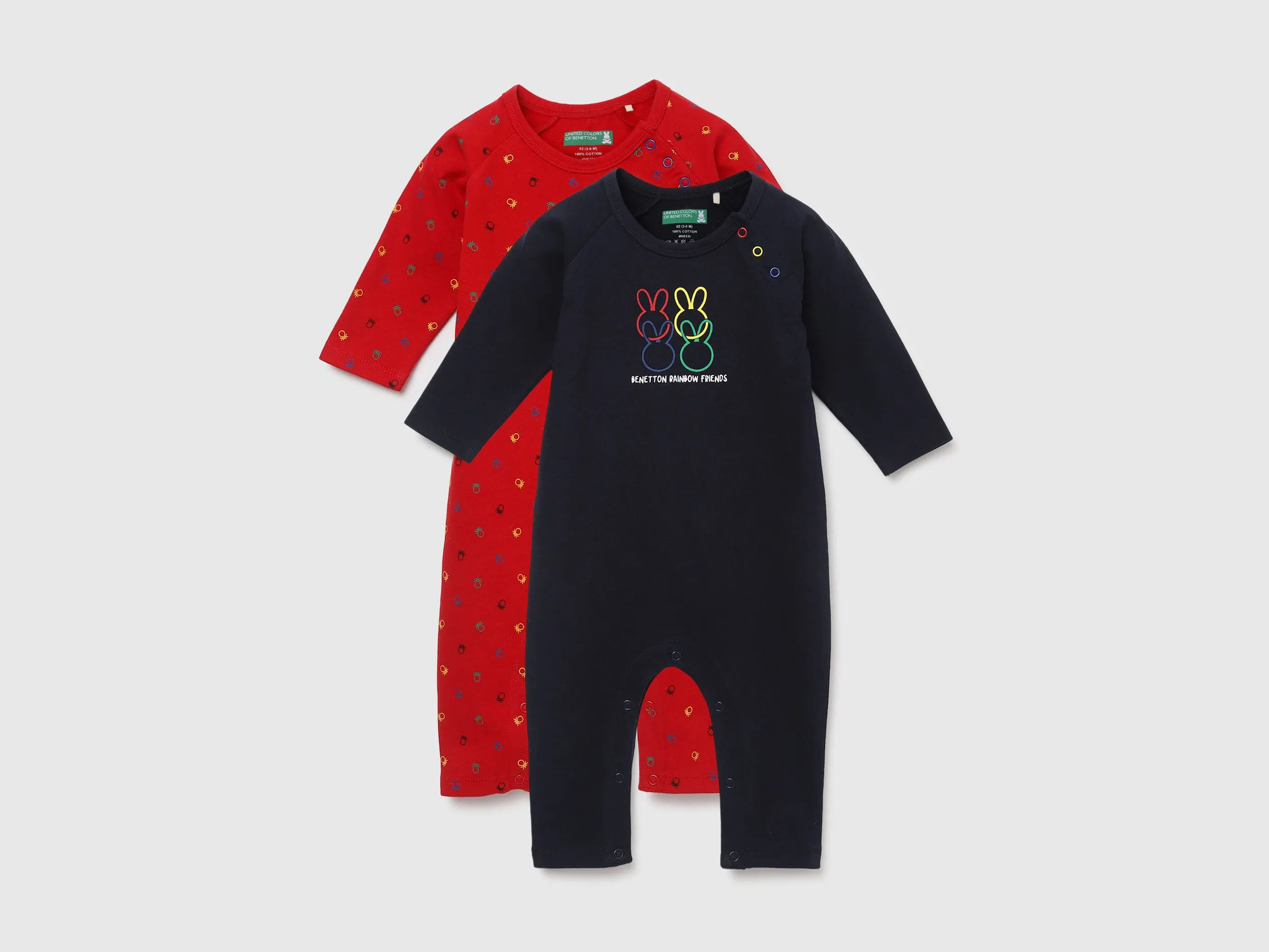 Pack of 2 100% Cotton Round Neck Full Sleeves Baby Rompers