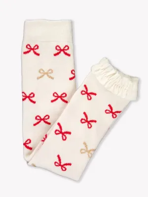 Patterned Footless Ruffle Tights - Red Sparkle Bow