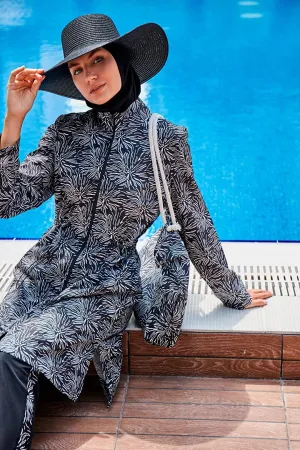 Patterned Fully Covered Hijab Swimsuit R2305