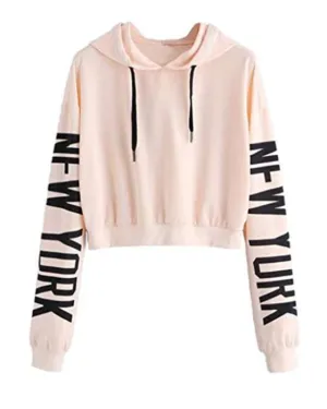 PINK NEW YORK CROPPED HOODIE FOR womens 1010