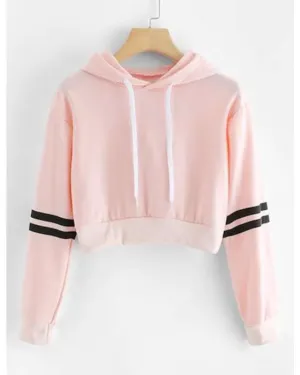PINK STRIP ON ARM CROPPED HOODIE FOR womens 428