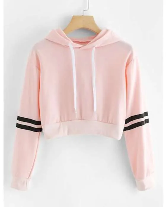 PINK STRIP ON ARM CROPPED HOODIE FOR womens 428