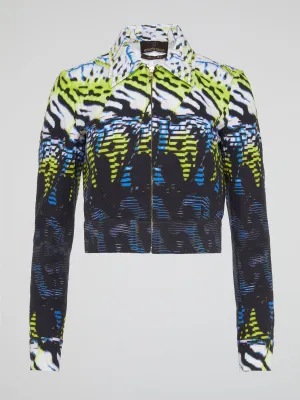 Printed Zip Up Cropped Jacket