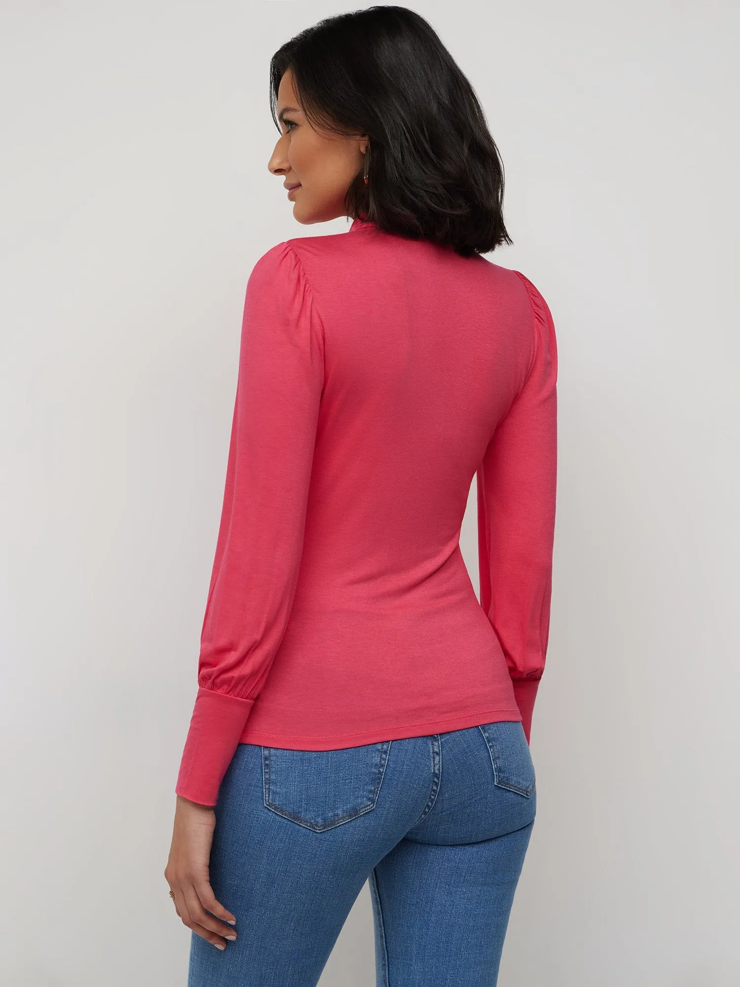 Puff-Shoulder Turtleneck Top