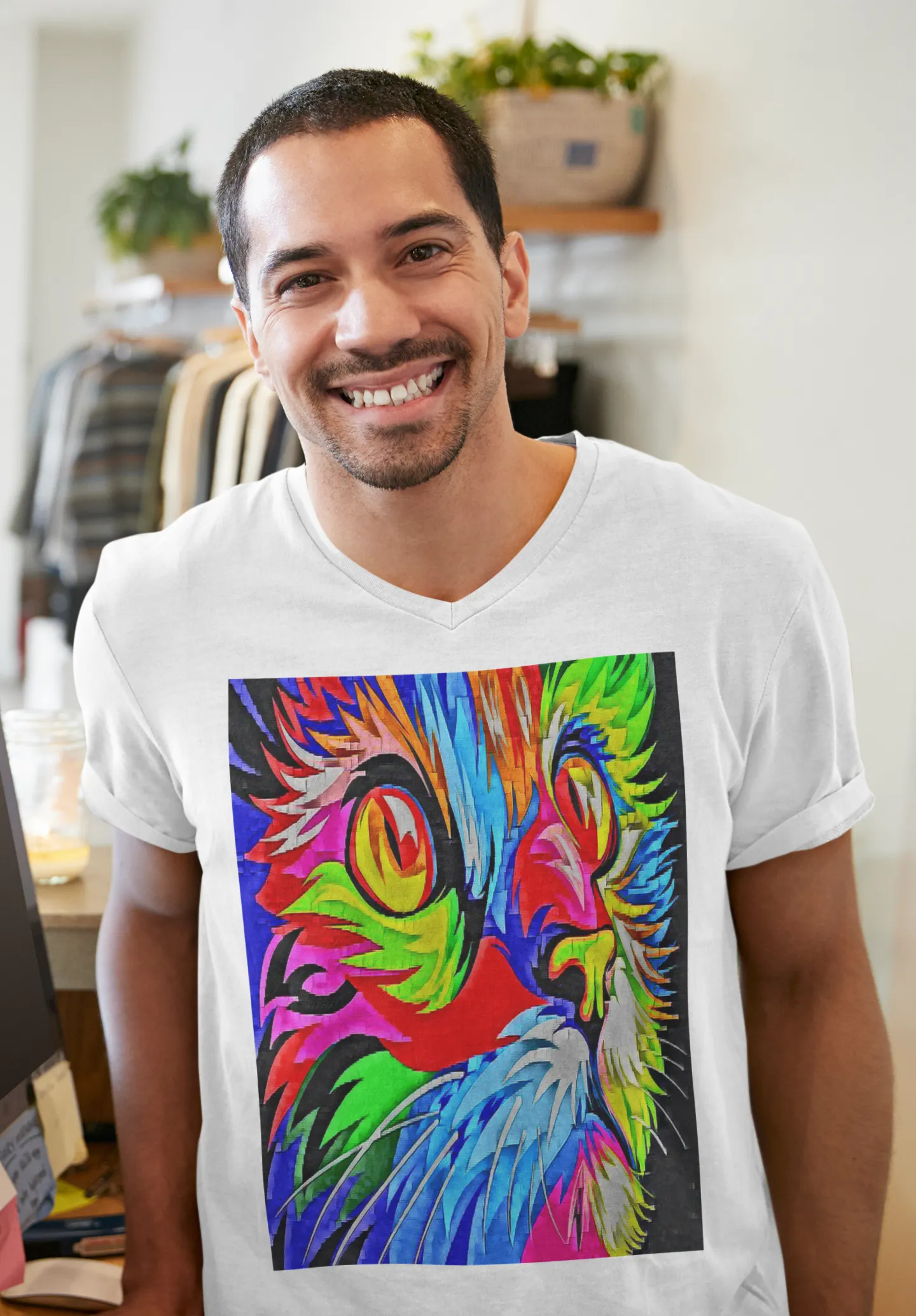 Rainbow Kitty V-Neck Tee