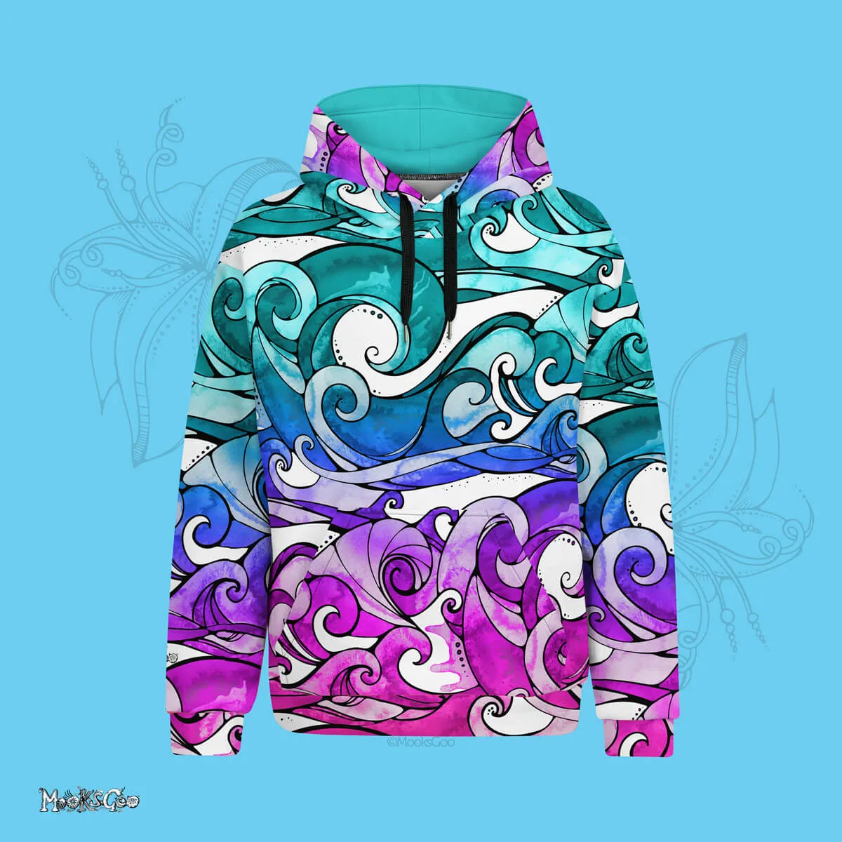 Rainbow Surfing Wave Recycled Hoodie