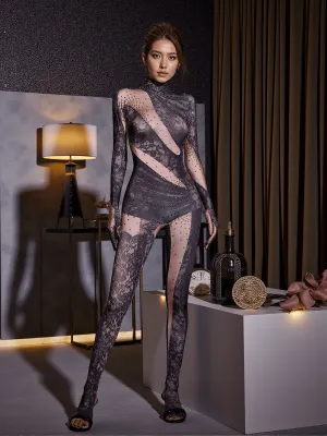 Reece Rhinestone Printed Gloves Jumpsuit