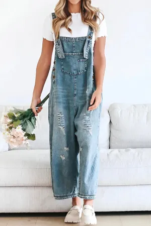 Relaxed Fit Denim Overalls in a Worn-In Look