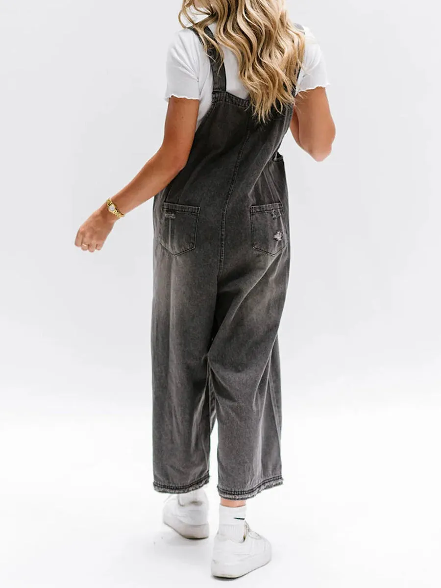 Relaxed Fit Denim Overalls in a Worn-In Look
