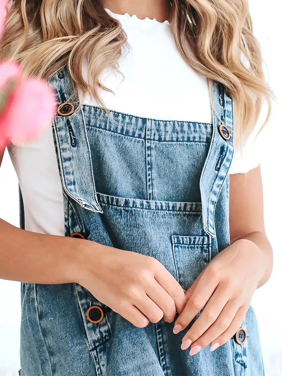 Relaxed Fit Denim Overalls in a Worn-In Look