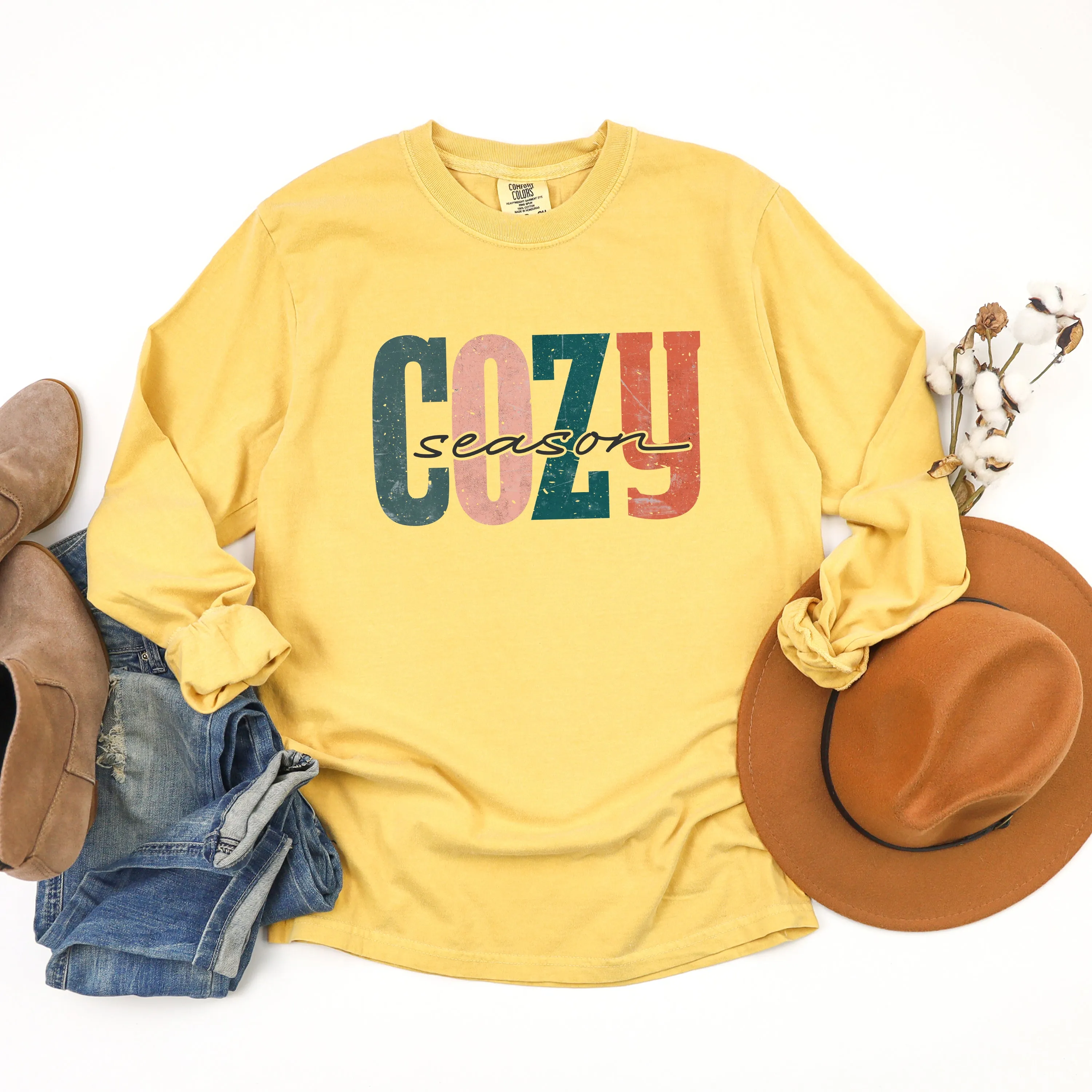 Retro Cozy Season Colorful | Garment Dyed Long Sleeve