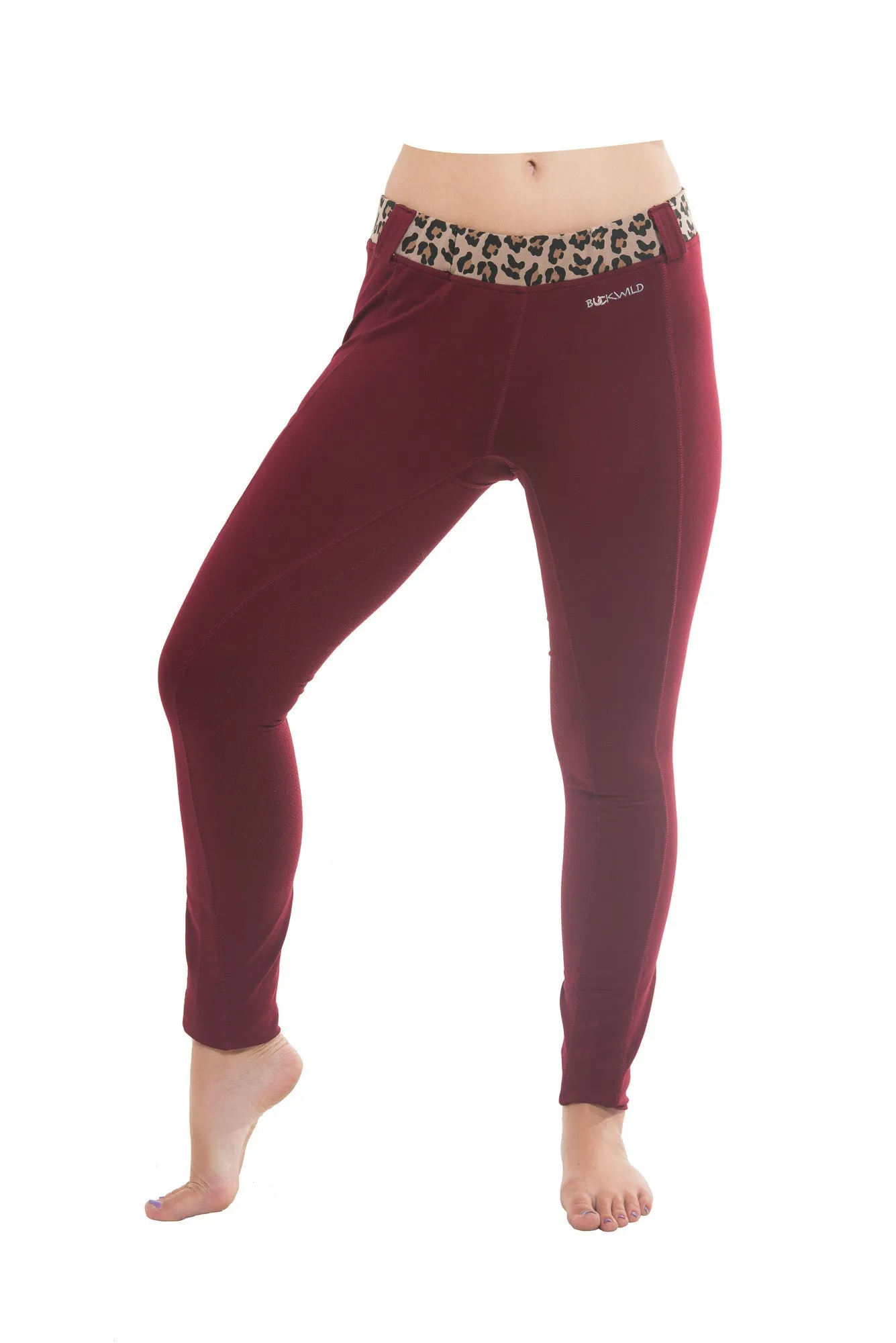 Riding Tights | Maroon   Leopard Waistband