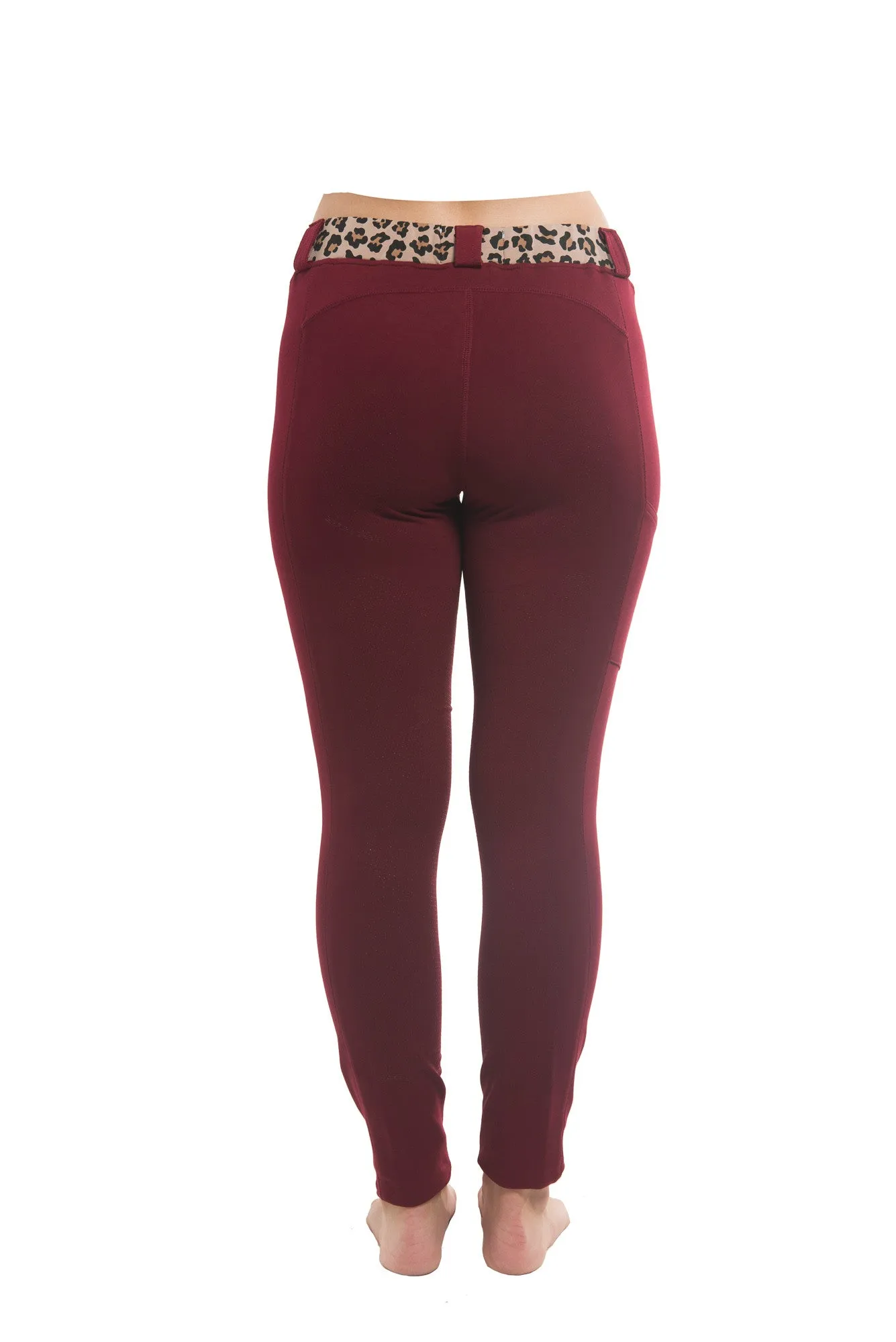 Riding Tights | Maroon   Leopard Waistband