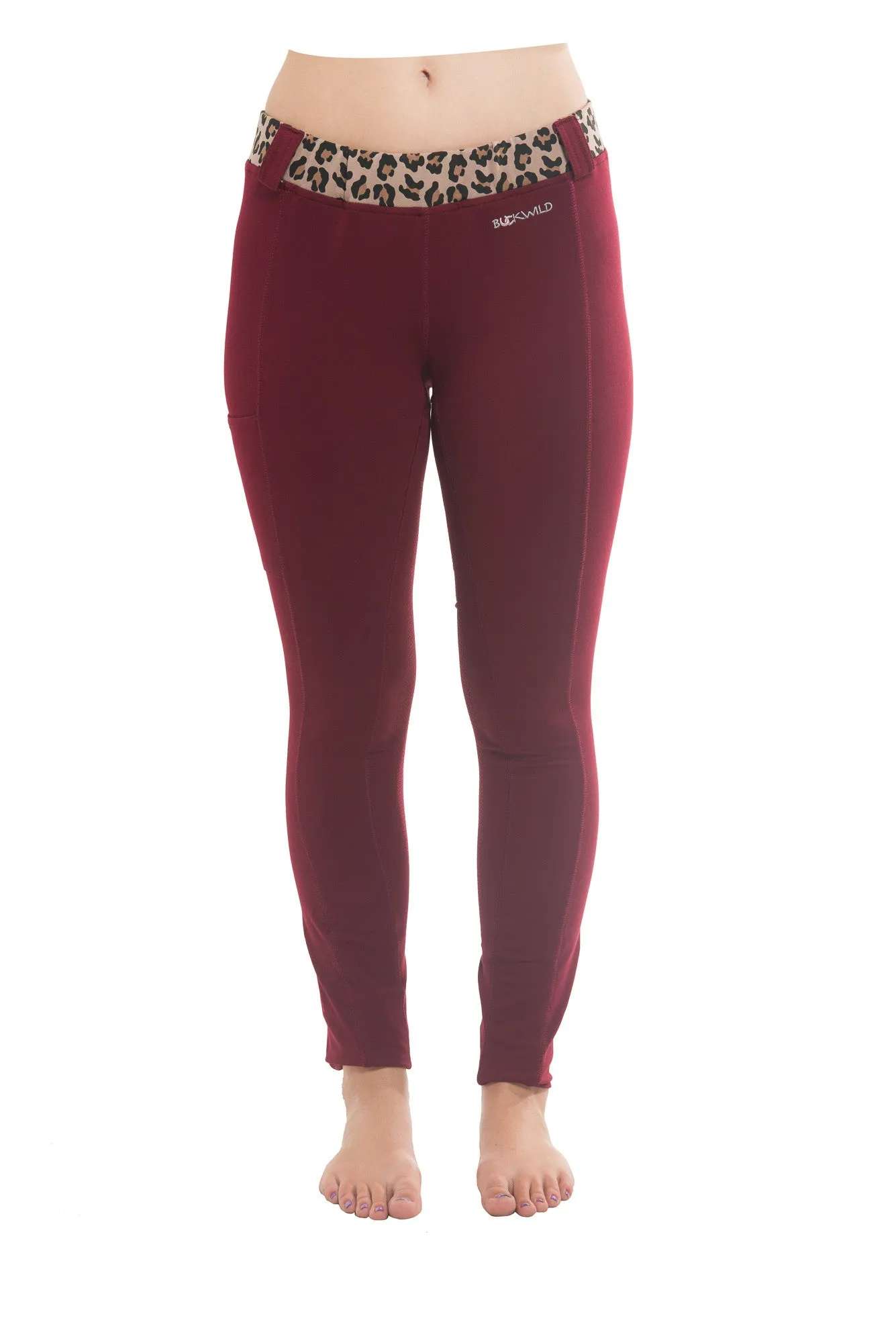 Riding Tights | Maroon   Leopard Waistband