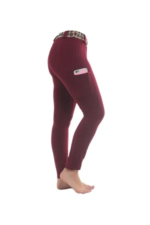 Riding Tights | Maroon   Leopard Waistband
