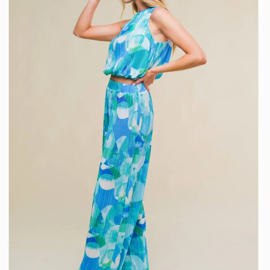 River Walk Printed Woven Plisse Top & Pant Set-FINAL SALE