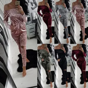 Rompers Women Velvet Jumpsuit Long Sleeveless Playsuit Bodysuit Party Slim Bandage Overalls