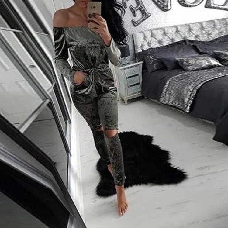 Rompers Women Velvet Jumpsuit Long Sleeveless Playsuit Bodysuit Party Slim Bandage Overalls
