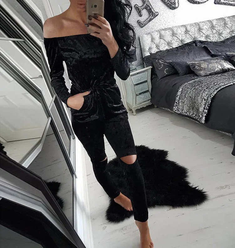 Rompers Women Velvet Jumpsuit Long Sleeveless Playsuit Bodysuit Party Slim Bandage Overalls